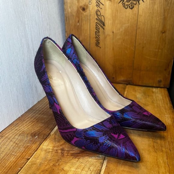 J. Crew Elsie Jacquard Pointed Pump Heels Rasp/Purp/Black Size 9.5 - Picture 2 of 16